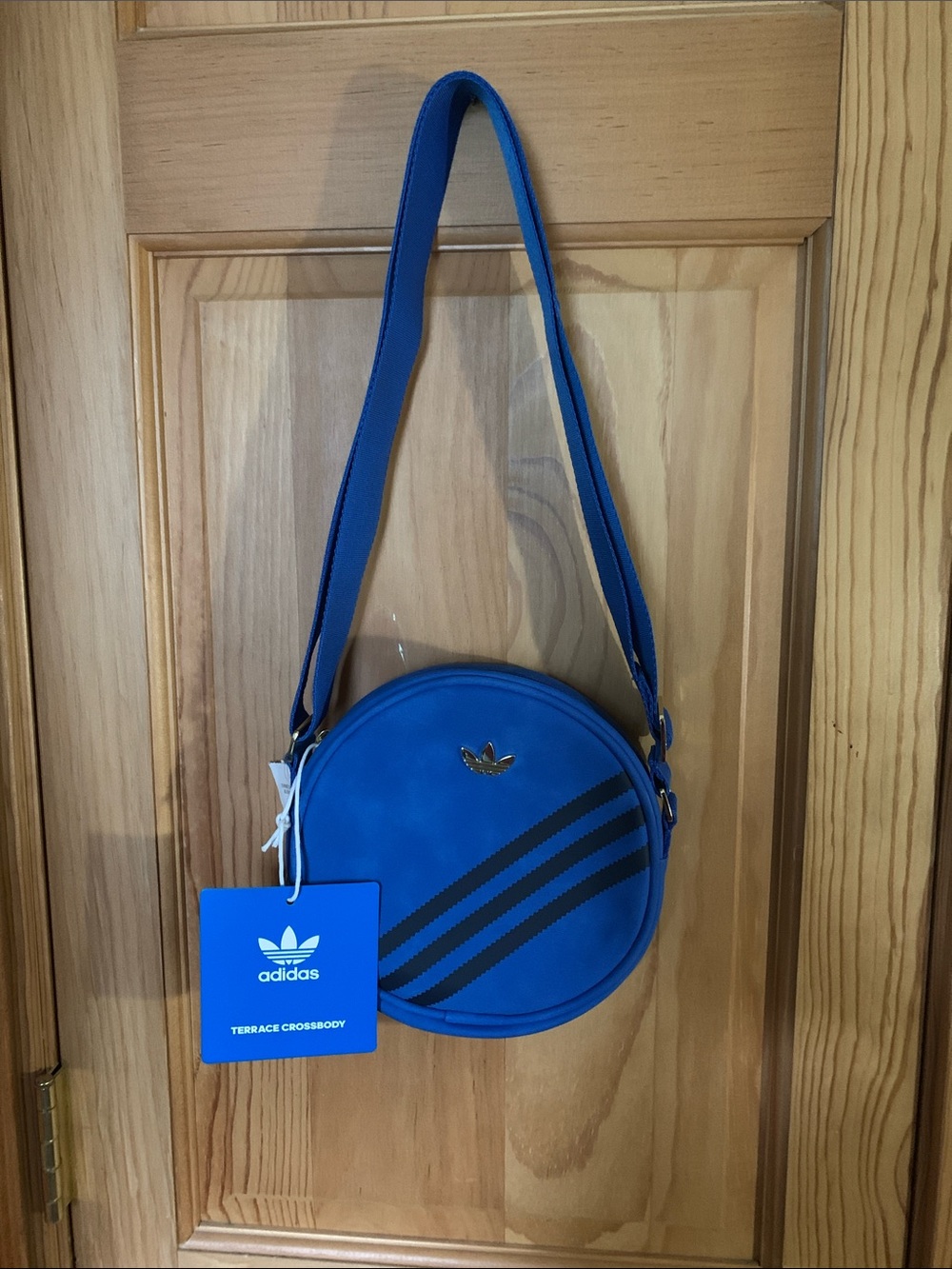 🌩️ adidas Royal Blue Round Crossbody Bag with Black Stripes 🌩️